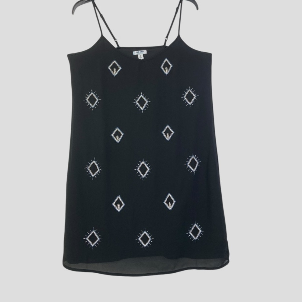 Old Navy Y2K Women’s L Black Sheer Dark Fairy Geo Beaded Slip Dress Whimsigoth - Picture 1 of 10